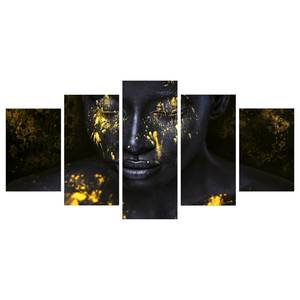 Afbeelding Bathed in Gold (5-delig) verwerkt hout & linnen - zwart/goudkleurig - 200 x 100 cm