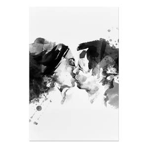Afbeelding Spontaneous Kiss verwerkt hout & linnen - zwart-wit