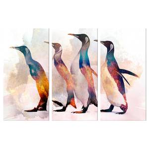 Quadro Penguin Wandering (3) Materiali a base di legno e lino - Multicolore - 90 x 60 cm