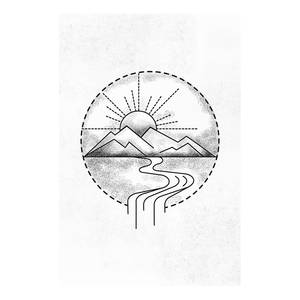 Afbeelding Mountain Drawing verwerkt hout & linnen - zwart-wit