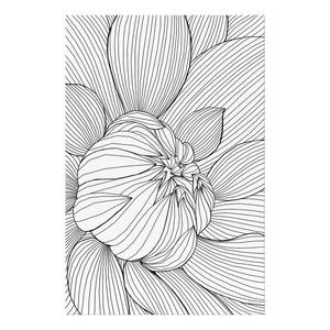Afbeelding Flower Line verwerkt hout & linnen - zwart-wit