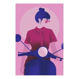 Wandbild Girl on Scooter Holzwerkstoff & Leinen - Rosa