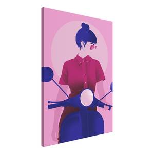 Wandbild Girl on Scooter Holzwerkstoff & Leinen - Rosa