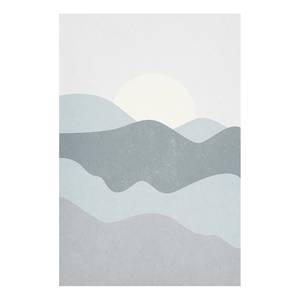 Afbeelding Sun Over Mountains verwerkt hout & linnen - grijs