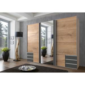 Armoire à portes coulissantes Emden2 E63638 - Anthracite / Imitation chêne parqueté - Largeur : 270 cm