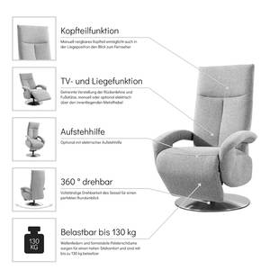 Relaxfauteuil Leesburg Platweefsel Amra: Zilver - Relaxfunctie - Met opstahulp - Elektrisch verstelbaar: 2 motoren met kabel