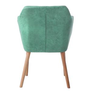 Chaise à accoudoirs Leedy IV Imitation cuir / Chêne massif - Vert menthe - Lot de 2