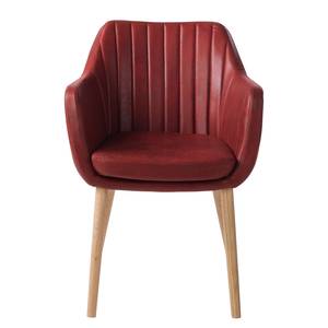 Chaise à accoudoirs Leedy IV Imitation cuir / Chêne massif - Rouge cerise - Lot de 2