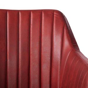 Chaise à accoudoirs Leedy IV Imitation cuir / Chêne massif - Rouge cerise - Lot de 2