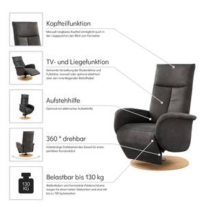 Relaxfauteuil Nesebar I Microvezel Flavie: Grijs - Relaxfunctie - Met opstahulp - Elektrisch verstelbaar: 2 motoren met kabel