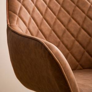 Chaise à accoudoirs Pori II Imitation cuir / Chêne massif - Marron - Lot de 2