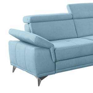 Canapé d’angle DeWitt Tissage à plat - Tissu Olea: Bleu clair - Méridienne courte à droite (vue de face) - Avec fonction couchage