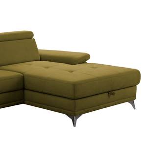 Divano angolare DeWitt Tessuto piatto - Tessuto Olea: verde oliva - Longchair preimpostata a destra - Funzione letto