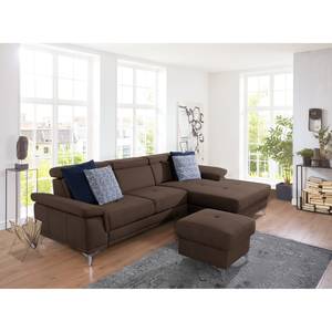 Ecksofa DeWitt Flachgewebe Olea: Espresso - Longchair davorstehend rechts - Ohne Schlaffunktion