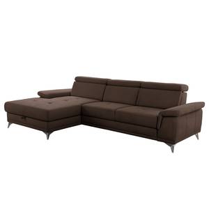 Ecksofa DeWitt Flachgewebe Olea: Espresso - Longchair davorstehend links - Mit Schlaffunktion