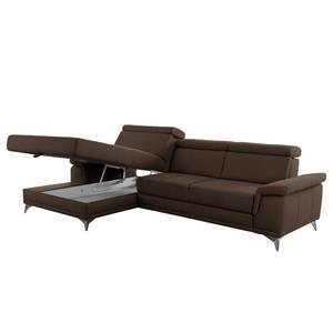 Ecksofa DeWitt Flachgewebe Olea: Espresso - Longchair davorstehend links - Mit Schlaffunktion