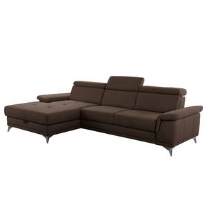 Ecksofa DeWitt Flachgewebe Olea: Espresso - Longchair davorstehend links - Mit Schlaffunktion