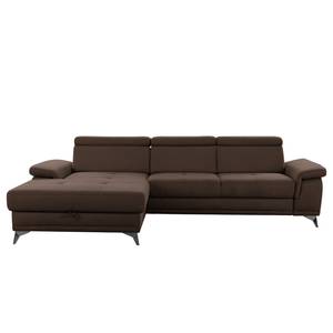 Ecksofa DeWitt Flachgewebe Olea: Espresso - Longchair davorstehend links - Mit Schlaffunktion