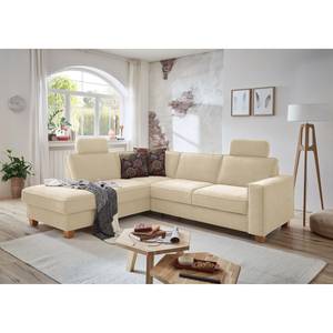 Ecksofa Ford Point Webstoff Palila: Creme - Ottomane davorstehend links - Ohne Schlaffunktion