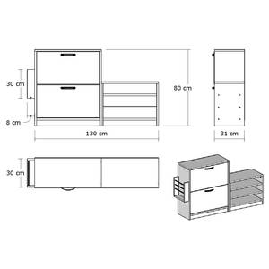 Garderobebank Troway wit/zwart