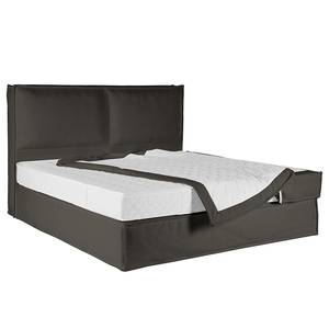 Premium boxspring KINX Gerecycleerde structuurstof Gesa: Antracietkleurig - 140 x 200cm - H3 medium - 130cm