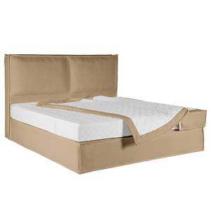 Lit boxspring Kinx Tissu structure recyclé Gesa: Beige - 140 x 200cm - D3 medium - 130 cm