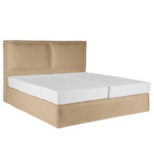 Lit boxspring Kinx Tissu structure recyclé Gesa: Beige - 140 x 200cm - D3 medium - 130 cm