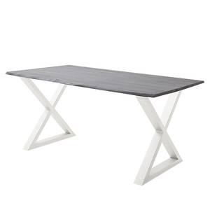 Table en bois massif KAPRA Acacia Gris - 160 x 90 cm - Blanc - Forme en X - Épaisseur plateau : 2.5 cm