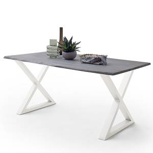 Table en bois massif KAPRA Acacia Gris - 160 x 90 cm - Blanc - Forme en X - Épaisseur plateau : 2.5 cm