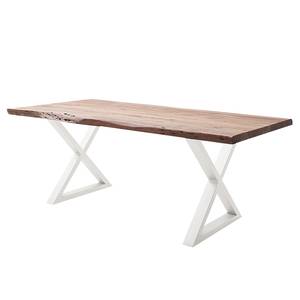 Houten eettafel met boomrand KAPRA Bruin acaciahout - 180 x 90 cm - Wit - X-vorm -  Hoogte tafelblad: 5 cm