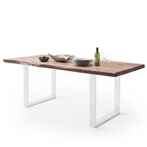 Table en bois massif KAPRA Acacia brun - 200 x 100 cm - Blanc - Forme en U - Épaisseur plateau : 5 cm