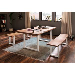 Table en bois massif KAPRA Acacia brun - 200 x 100 cm - Blanc - Forme en U - Épaisseur plateau : 5 cm