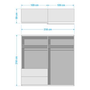 Armoire à portes coulissantes Sevilla II Gris - Largeur : 218 cm - Argenté