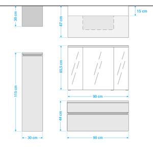 Badezimmerset Get V (3-teilig) Inklusive Beleuchtung - Hochglanz Weiß - Breite: 122 cm - Türanschlag rechts