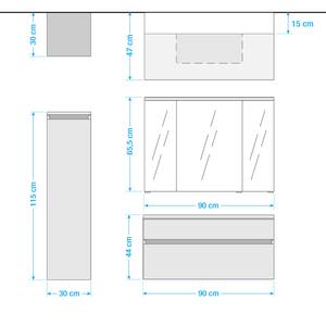 Badezimmerset Get V (3-teilig) Inklusive Beleuchtung - Matt Grau - Breite: 122 cm - Türanschlag rechts