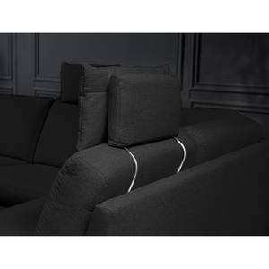 Canapé d’angle Nando Tissage à plat - Noir - Méridienne courte à droite (vue de face) - Sans fonction