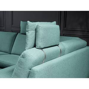 Ecksofa Nando Flachgewebe - Hellblau - Longchair davorstehend rechts - Keine Funktion