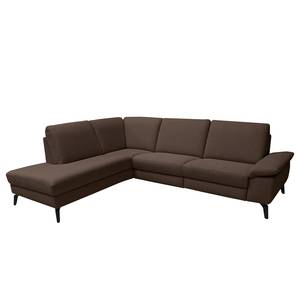 Ecksofa Nando Flachgewebe - Braun - Longchair davorstehend links - Elektrisch verstellbar: 2 Motoren mit Kabel