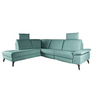 Ecksofa Nando Flachgewebe - Hellblau - Longchair davorstehend links - Keine Funktion