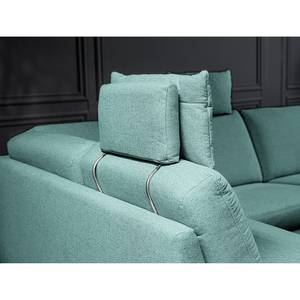 Ecksofa Nando Flachgewebe - Hellblau - Longchair davorstehend links - Keine Funktion