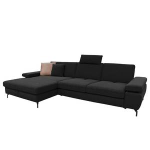 Ecksofa Palmy Webstoff - Schwarz - Longchair davorstehend links - Mit Schlaffunktion