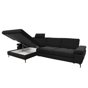 Ecksofa Palmy Webstoff - Schwarz - Longchair davorstehend links - Mit Schlaffunktion