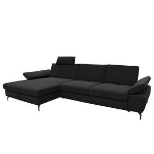 Ecksofa Palmy Webstoff - Schwarz - Longchair davorstehend links - Mit Schlaffunktion