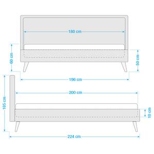 Lit capitonné Frieda Tissu Stenja: Gris - 180 x 200cm - Marron - Sans espace de rangement