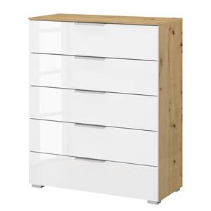 Kommode SKØP x5 Hochglanz Weiß / Eiche Artisan Dekor - Breite: 80 cm - Aluminium