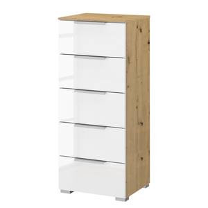 Ladekast SKØP x5 Wit hoogglans/Eikenhouten Artisan look - Breedte: 40 cm - Aluminium