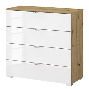 Kommode SKØP x4 Hochglanz Weiß / Eiche Artisan Dekor - Breite: 80 cm - Chrom