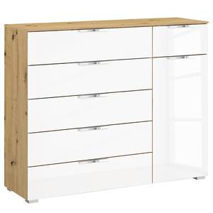 Sideboard SKØP x6+1 Hochglanz Weiß / Eiche Artisan Dekor - Chrom