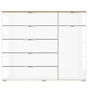 Sideboard SKØP x6+1 Hochglanz Weiß / Eiche Artisan Dekor - Chrom