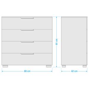 Ladekast SKØP x4 Hoogglans wit/Grafiet - Breedte: 80 cm - Chrome